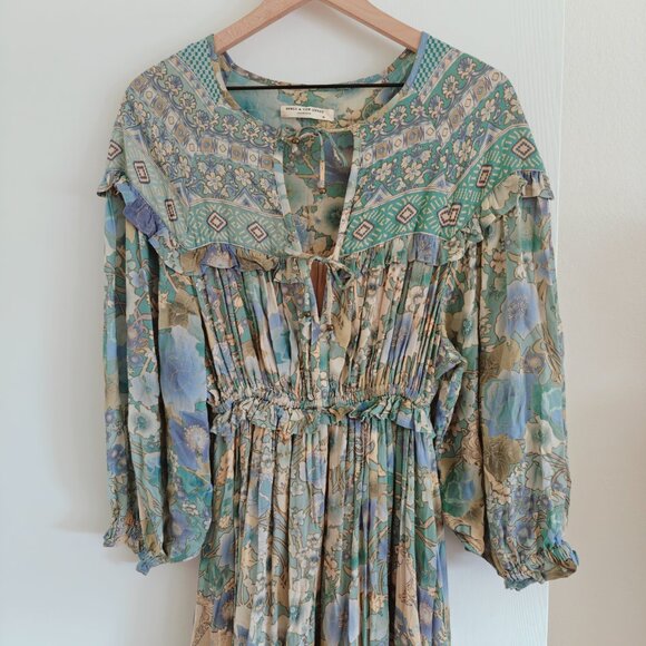 Spell & the Gypsy Free People Amethyst Maxi Boho Gown Turquoise Boho Dress XS - Picture 10 of 16